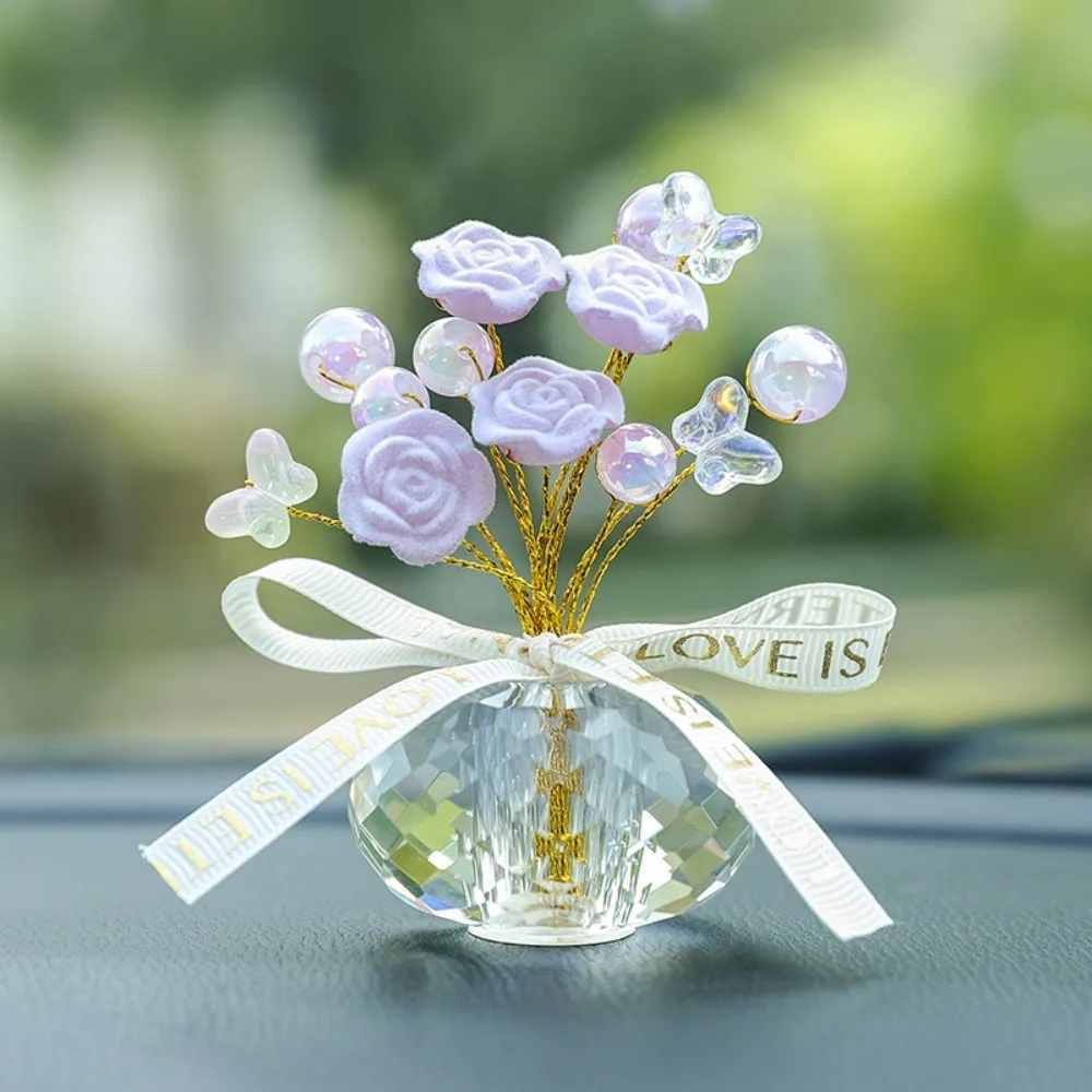 

New Car Decor Crystal Artificial Rose Rose Flower Ideal Gift Crystal Rose Ornament Small Car Ornament Car