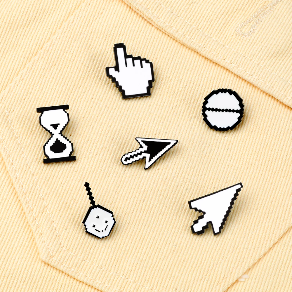 6 Style Funny Computer Operate Logo Enamel Pin White Black Color Arrow Hourglass Prohibit Sign Brooches Backpack Decoration Pins