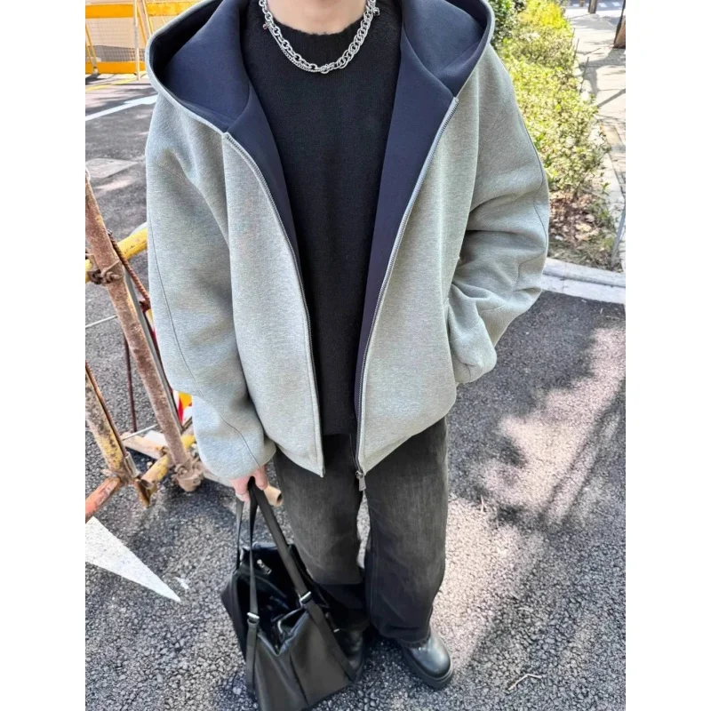 

Men's Oversized Hoodie Cardigan Double Zipper American Sle Spring Autumn High Sensation ape Heavyweight Hooded Jaet