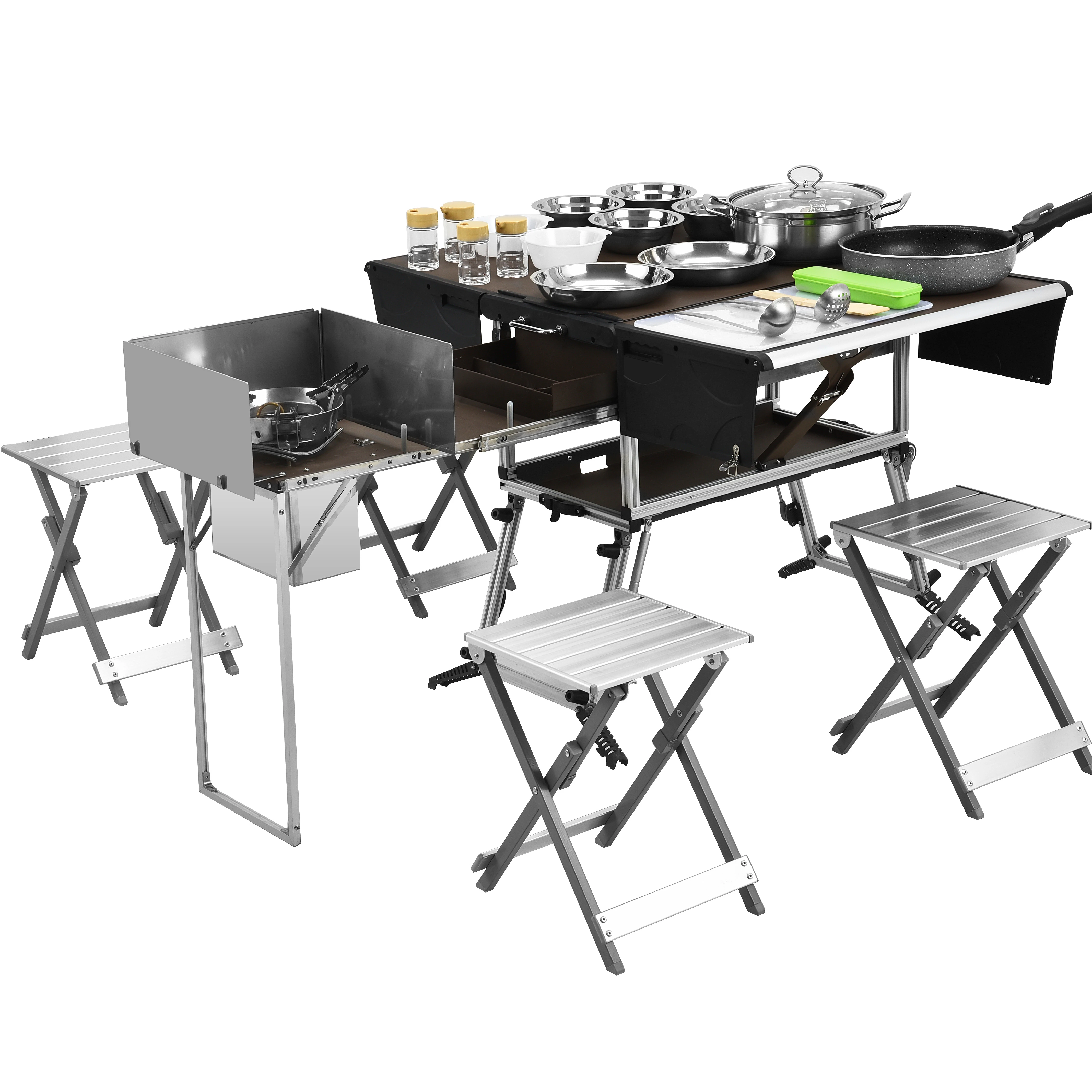 

Camp Aluminum Kitchen and Rv Kitchen Bulin C550 Outdoor Equipped Picnic Table Folding Camping Stove Camping Mobile Kitchen