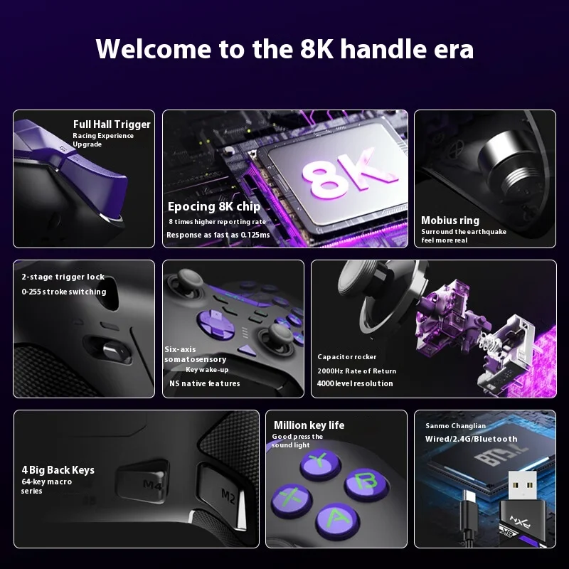 PXN P5 8K غمبد ثلاثة وضع أذرع التحكم في ألعاب الفيديو اللاسلكية مخصص 8000 هرتز معدل الاستقطاب قاعة الزناد غمبد للكمبيوتر NS الهاتف الذكي