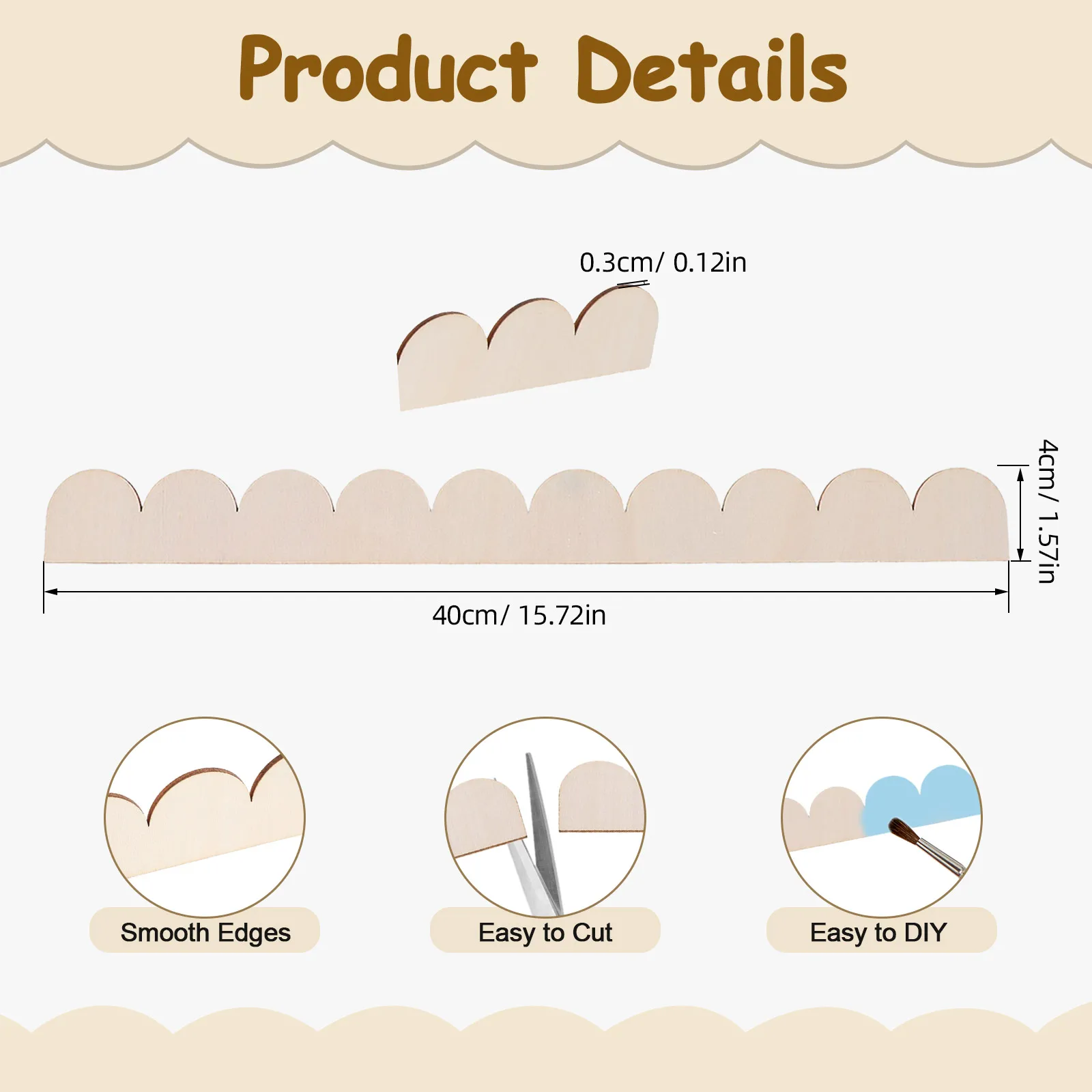 

12Pcs Unfinished Scalloped Edge Wood Trim Decorative Border Strips for DIY Shelf Cabinet Door Wall Unfinished Decorative Strips