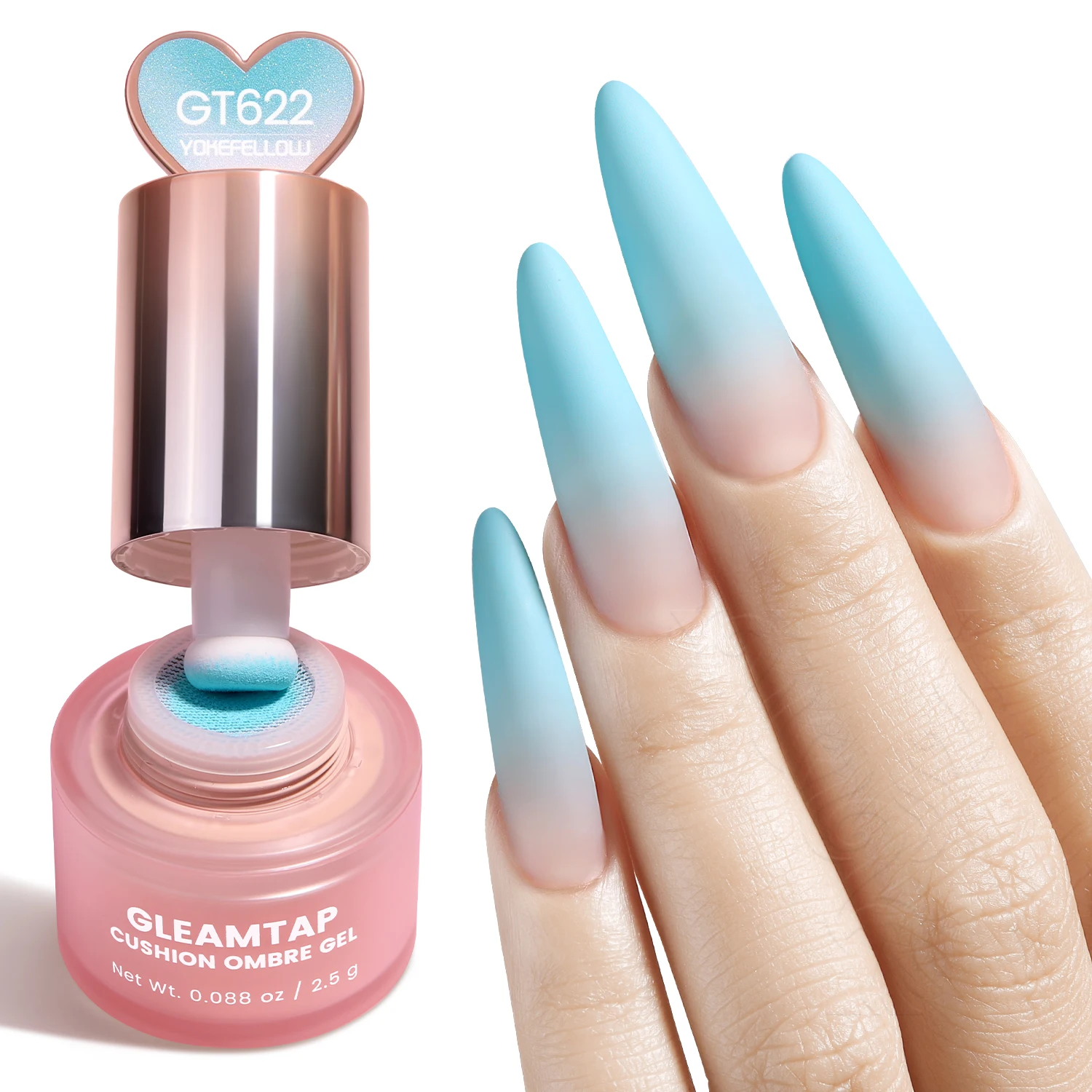 YOKEFELLOW GleamTap Cushion Ombre Painting Gel Schwämme Neon-Orange Hochpigmentiertes No-Wipe Gradient Pat Pat Gel Polish GT624 – Detail 24