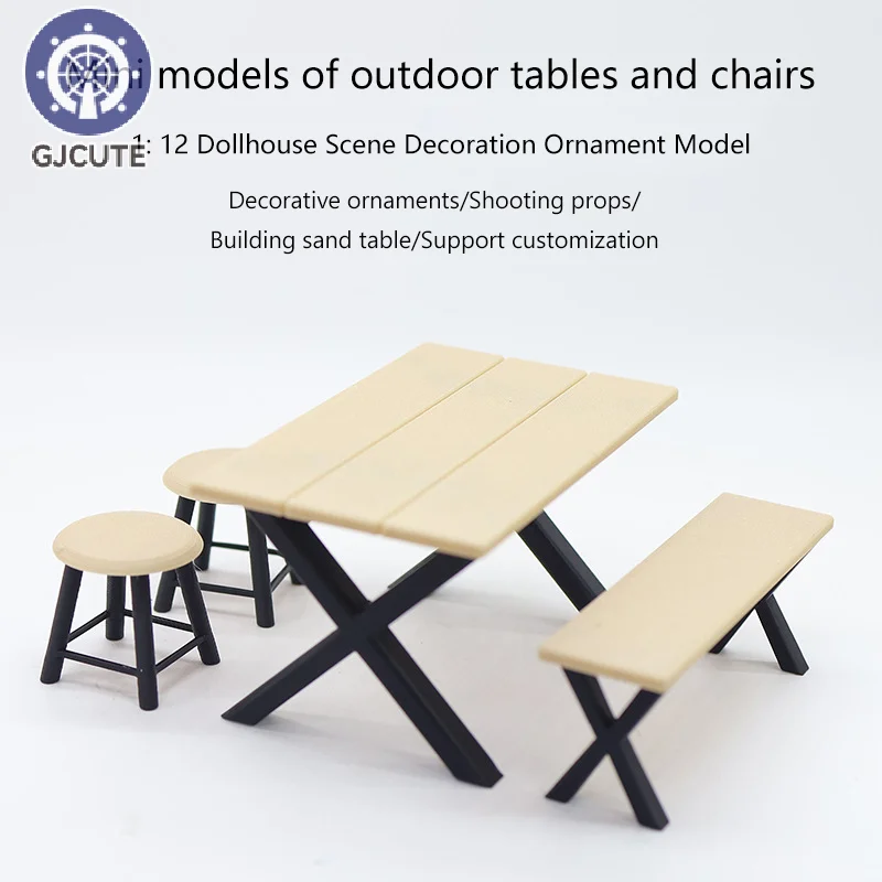 

1Set 1:12 Dollhouse Miniature Tables Round Stool Outdoor Camping Chair Model Decor Toy Doll House Accessories