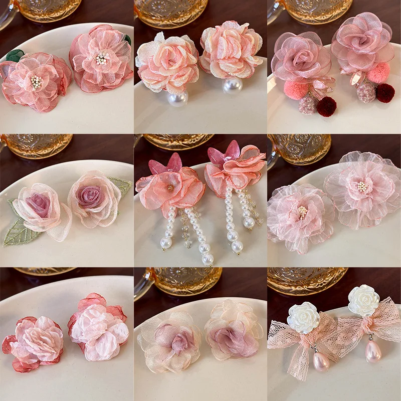 Premium Mesh Flower Earrings for Women 2026 New Sweet Versatile Lightweight Spring Summer Daily Gift