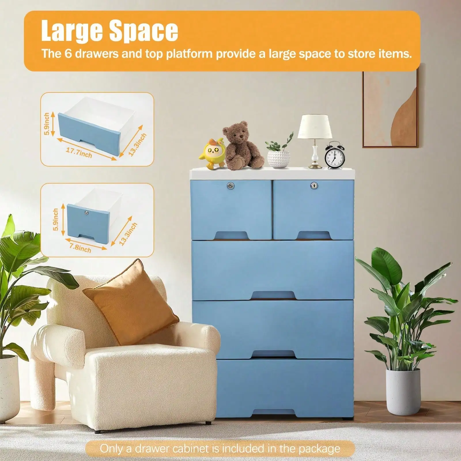 

6-Drawer Storage Cabinet Dresser Portable Bedroom Furniture Storage W/ 4 Wheels Tall Plastic Storage Cabinet For Bedroom