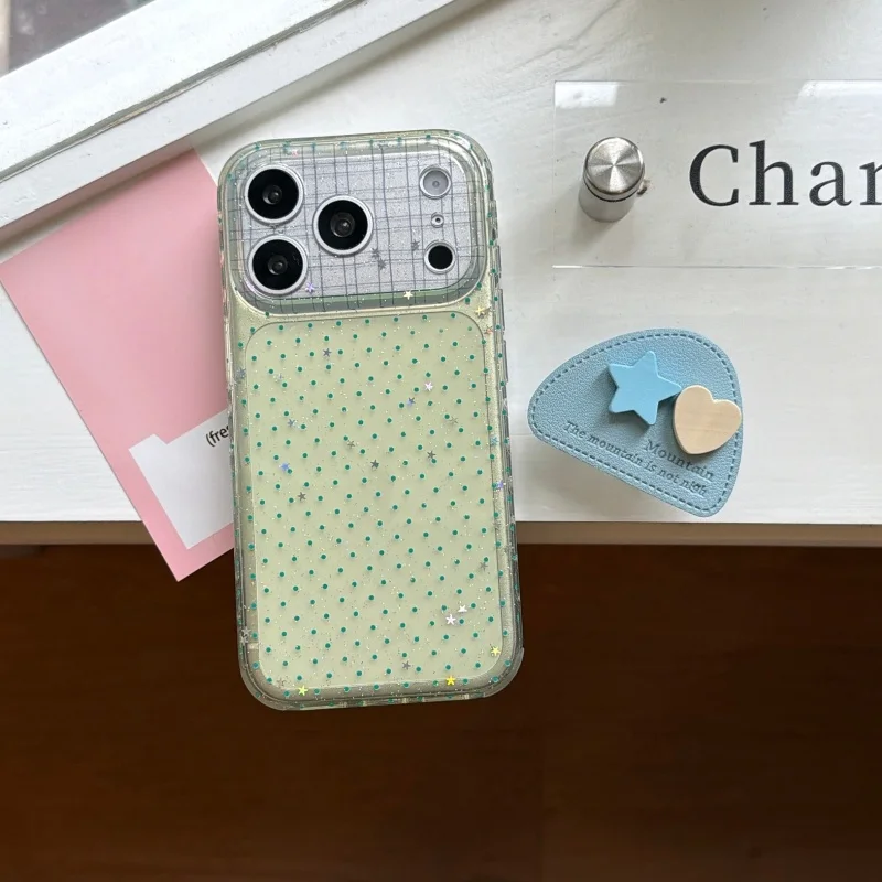 

Fashion Green Polka Dot Plaid Pattern Phone Case For iphone 17 Pro 16 15 14 Pro Max Cover with Stand Cute Protective Back Cases