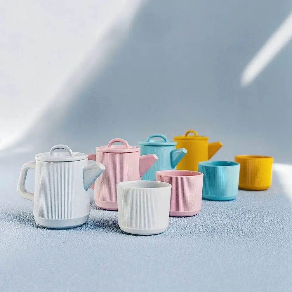 1/6 Poppenhuis Theepot Pop Accessoires Veelkleurige Pop Ketel Cup Set Poppenhuis Meubels Speelhuis Miniatuur Drinkware