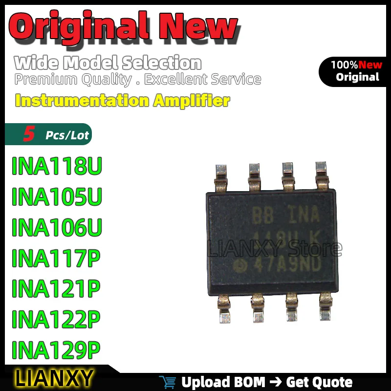 5pcs DIP-8 INA118U INA105U INA106U INA117P INA121P INA122P INA129P Instrumentation Amplifier New Original