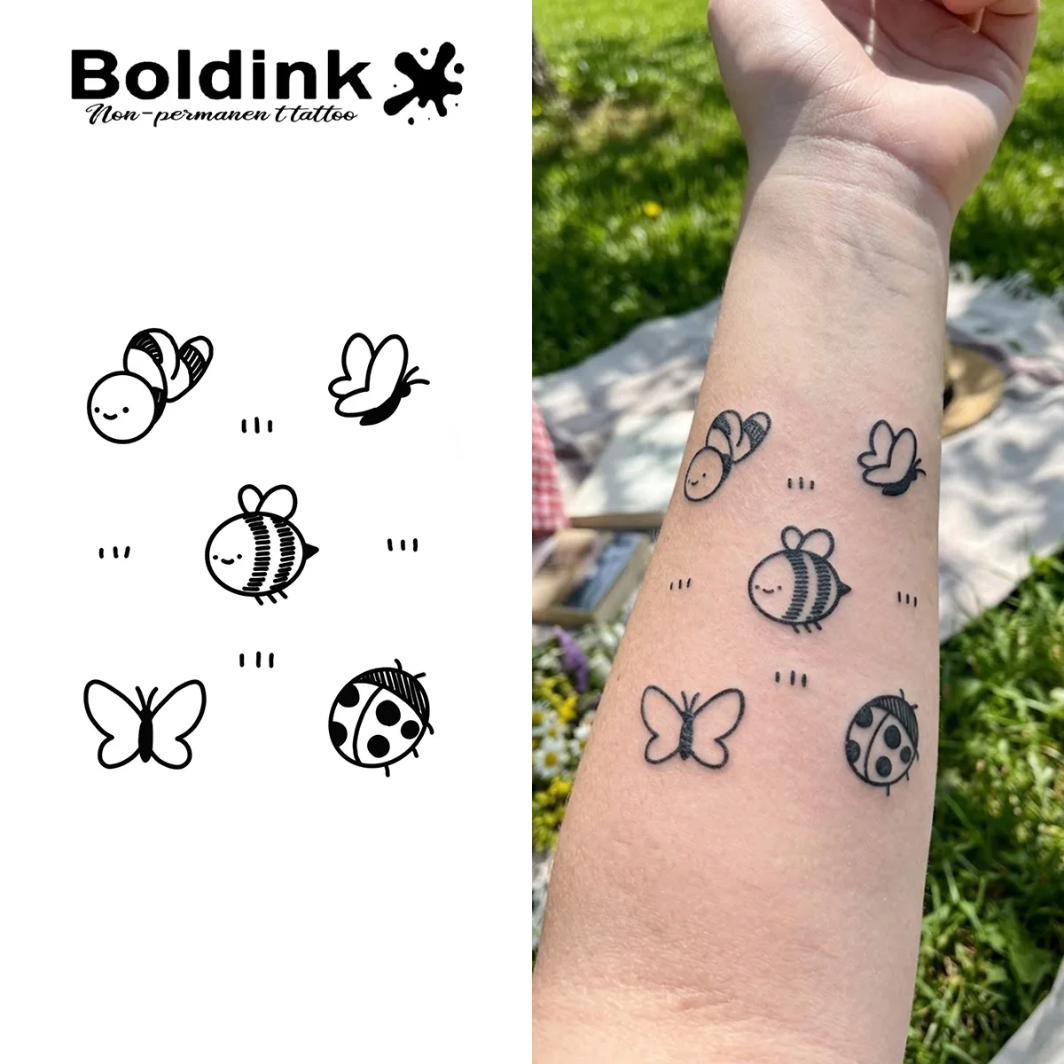 BOLDINK Insect Bee Small Animal Moisturizing Tattoo Sticker Unisex Fashion Design Colorful Easy Apply Waterproof Lasts 1-2 Week
