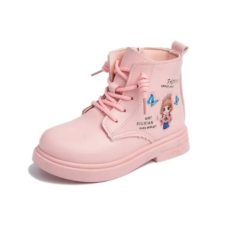 Botas de princesa para niño y Niña, botines de cuero de manga media, a la moda, otoño e invierno, 2023