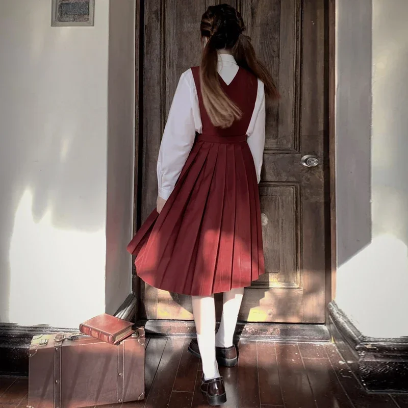 Vestido de tirantes japonés Lolita para niña, vestido plisado sin mangas, uniforme de escuela secundaria, uniforme rojo JK, vestido de verano para estudiantes Seifuku