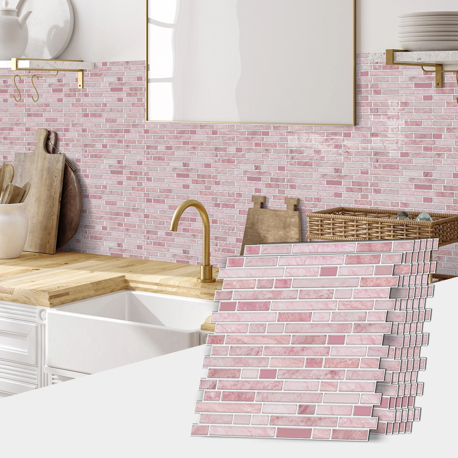 1/6/12 pçs rosa decoração de parede mármore pvc adesivos de parede à prova dwaterproof água auto-adesivo sala de estar cozinha casa telha adesivos