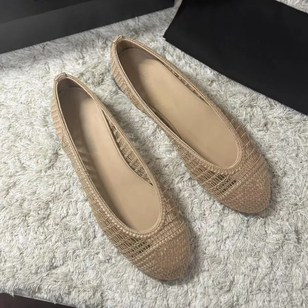 Nuevas Zapatillas Planas de Ballet Coreanas de Rafia Tejida 2025 para Mujer, Estilo Slip-On, Cómodas y de Tacón Bajo, Ideales para Vacaciones