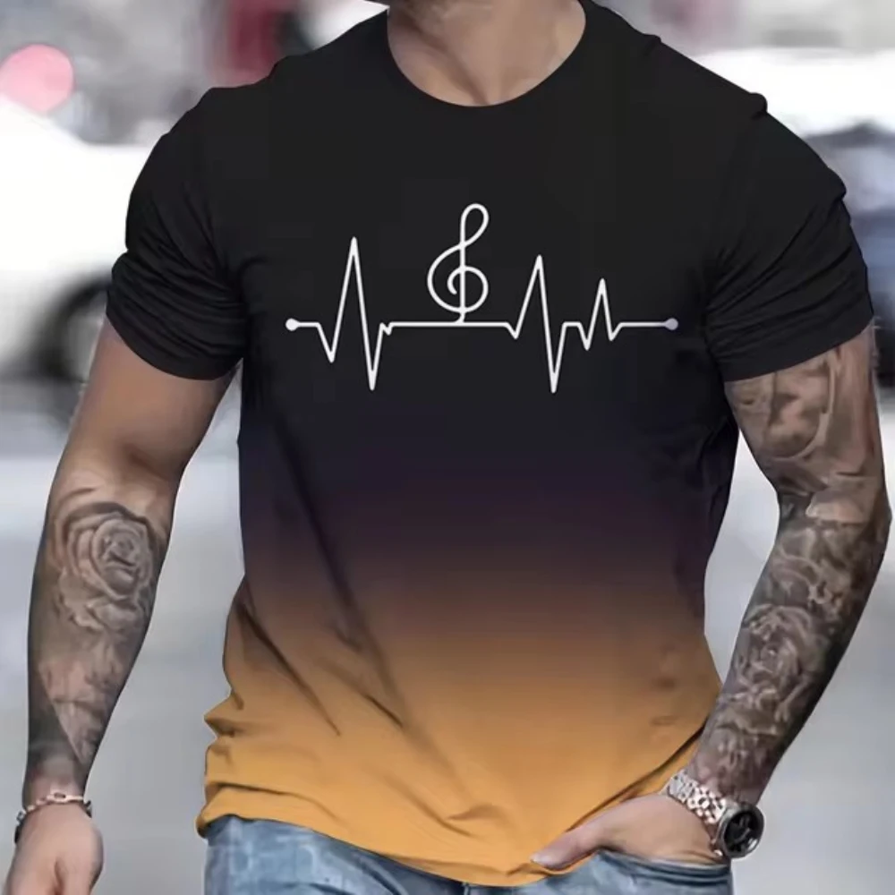 Casual Men\'s T-Shirt Summer Gym Short Sleeved T-Shirt 3D Ripple Pattern Printed T-Shirts Oversi