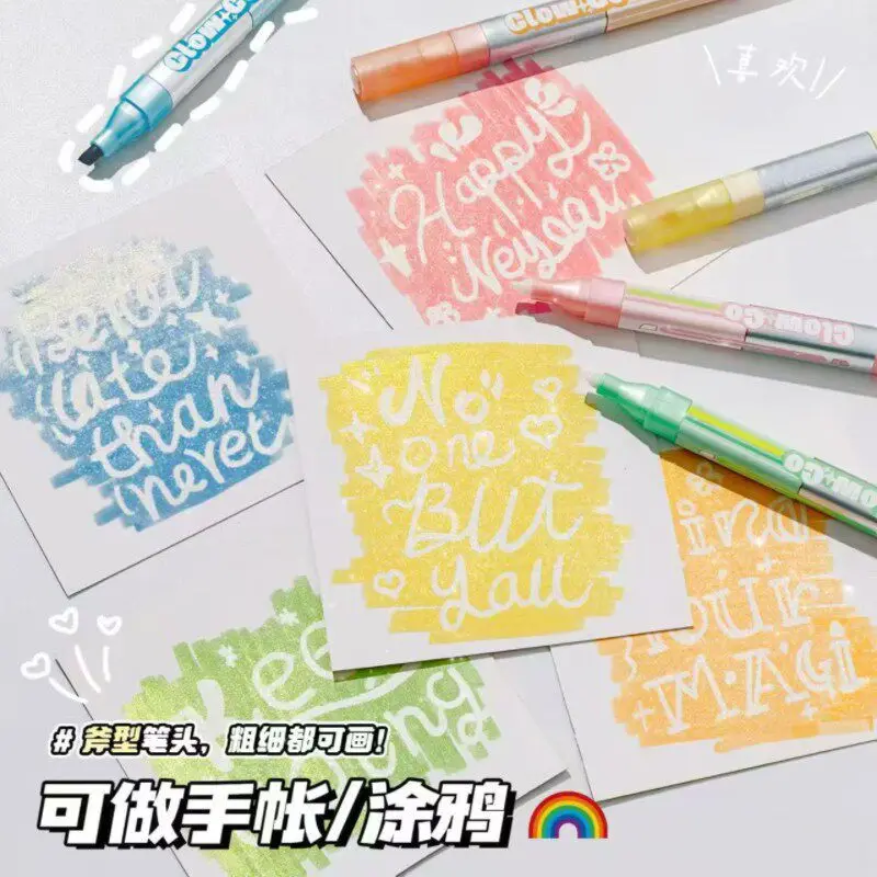 6 Pcs Erasable Flash Stacked Color Highlighter Student Color Marker Scribing Marker Highlighter Marker Pens Highlighters