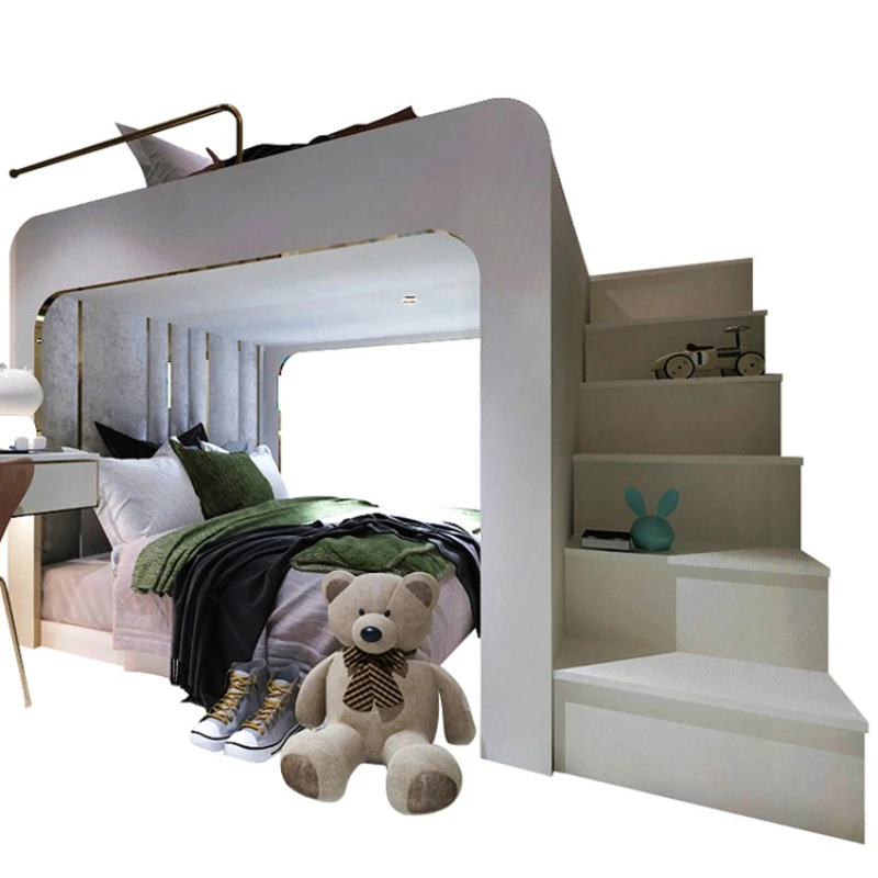 Tempat tidur tingkat setengah tinggi terintegrasi, tempat tidur susun dengan kabinet tangga, tempat tidur lantai tersedia untuk dewasa