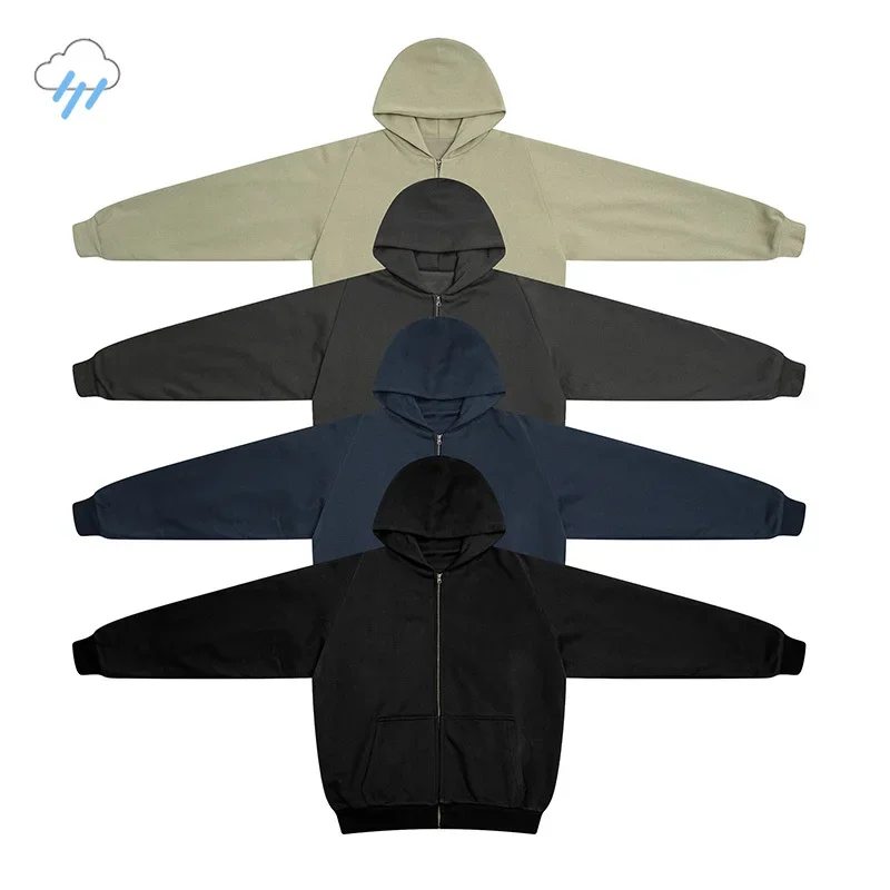 

Heavy Fabric Cotton Double Layer Kanye West YZY Hoodie Men Women Couple Solid Color Short Wide Style Zipper Coats Charcoal Gray