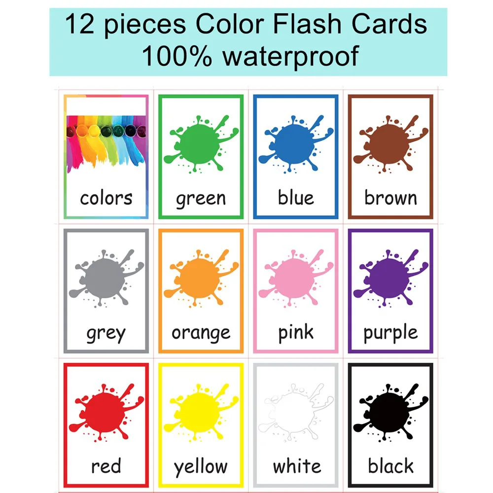 12PCS Kids English Learning Word Cards Color Flash Cards Learning Toys for Children Color Cognition Memory Education Montessori