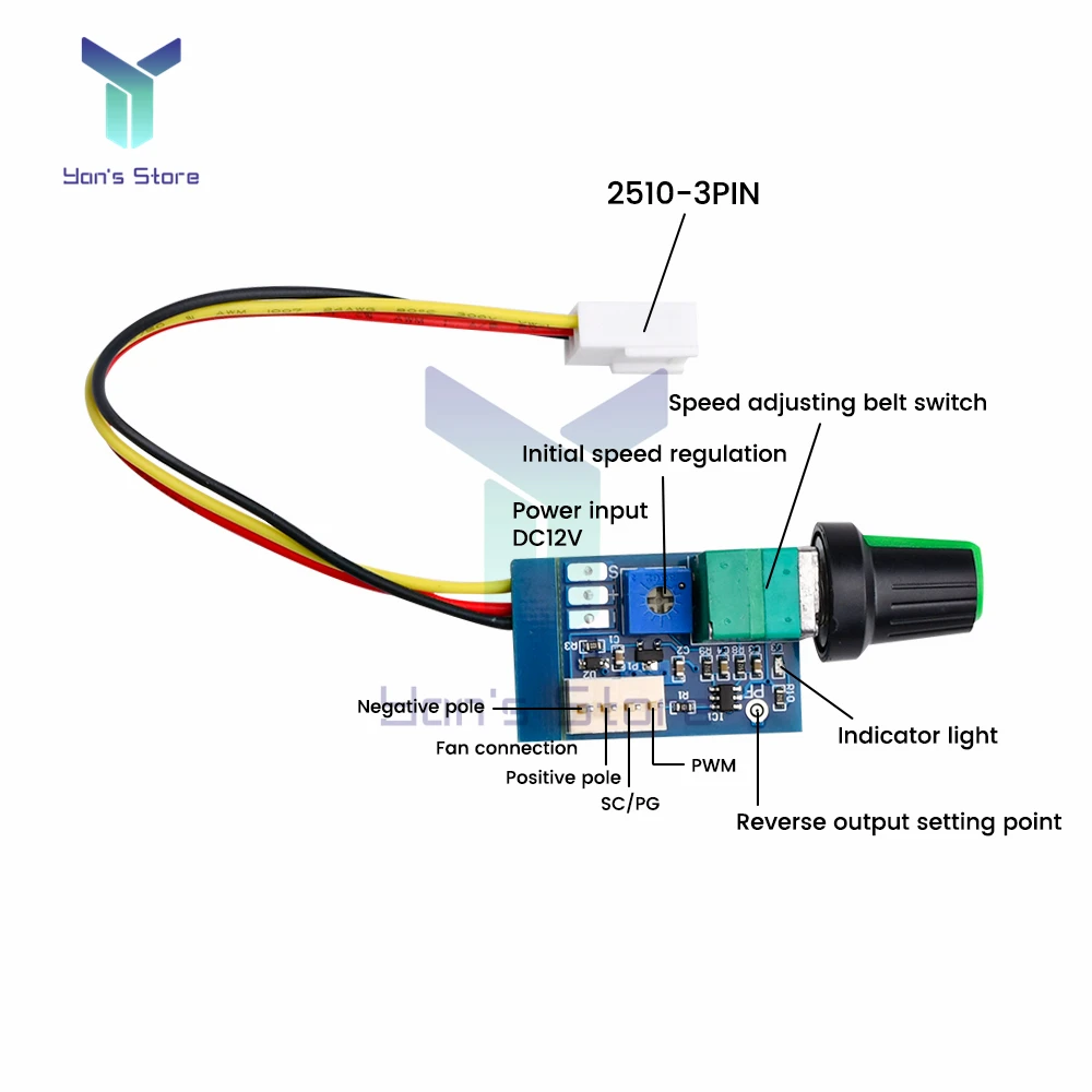 DC 12V wentylator PWM szybkość silnika płyta kontrolera z pokrętło przełącznika instrukcja 4-przewodowy elektryczny regulator prędkości moduł