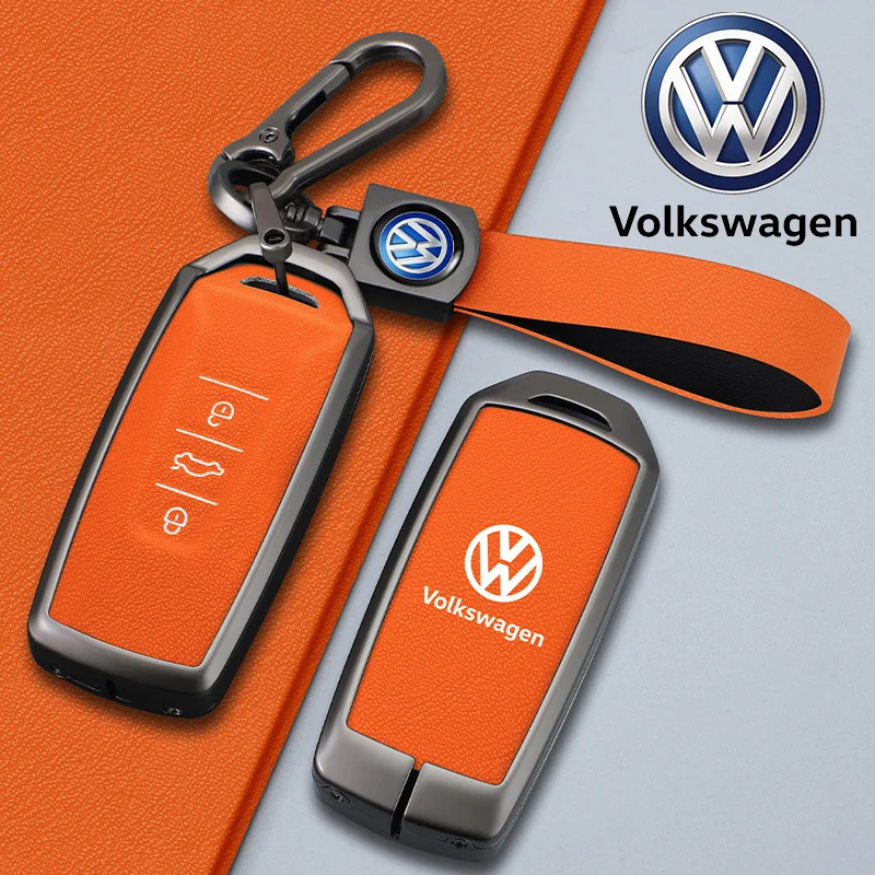 Zinc Alloy Leather Car Remote Key Case Cover Protector Holder Shell For VW Volkswagen Touareg 2019 2020 2021 2022 Auto Accessori