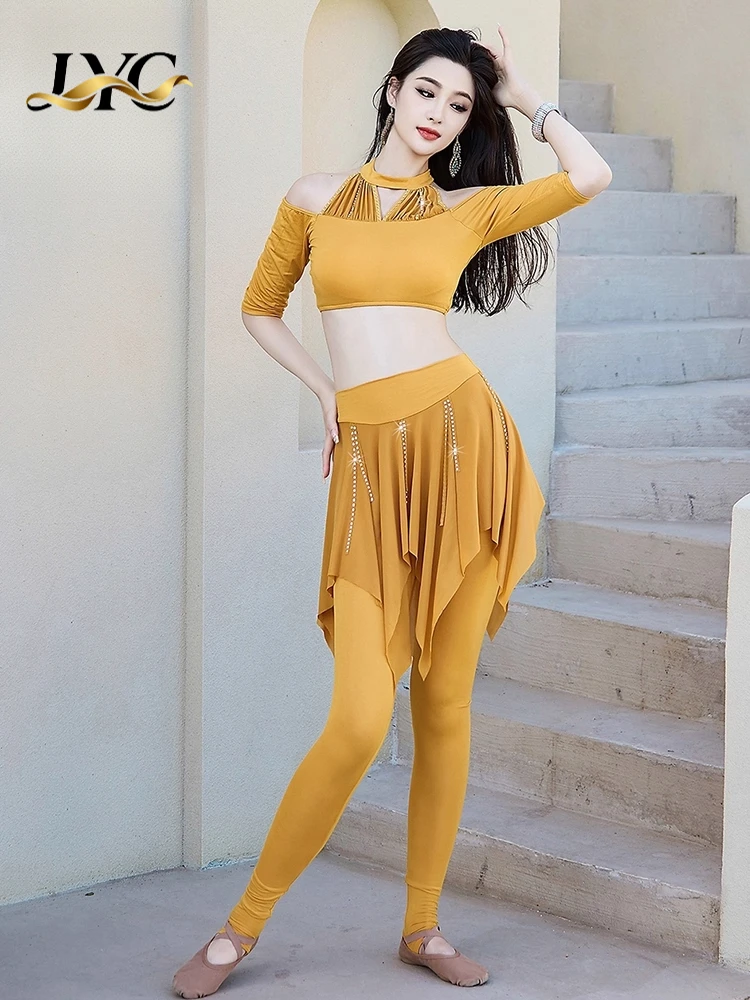 Nuovo originale per la pratica della danza del ventre, gonna, pantaloni, lucido, uniforme di gruppo per l'allenamento della danza orientale