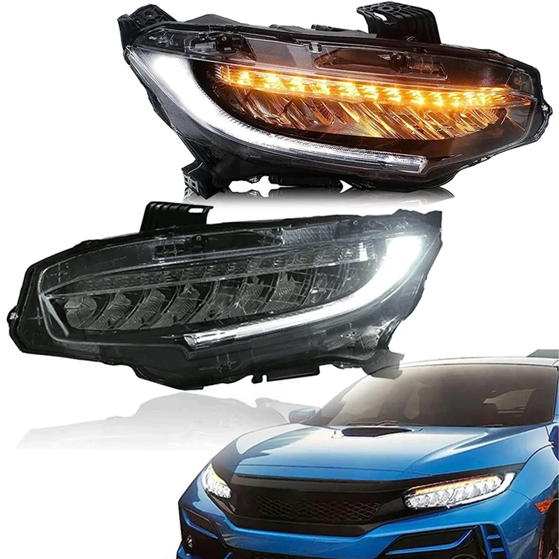 LED Headlight For Honda Civic 10TH Gen 2016-2021 StartUp Sedan Coupe Hatchback Type R Breathing Lighting Switchback Turn Signal