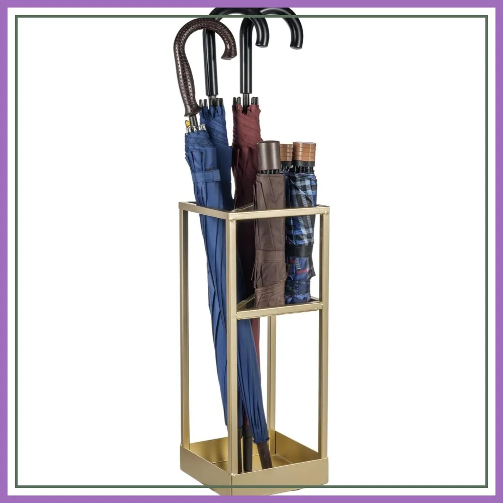 

20" Modern Brass Umbrella Stand with Shelf & Drip Tray, Freestanding Entryway Umbrella Holder for Small Umbrellas and Canes