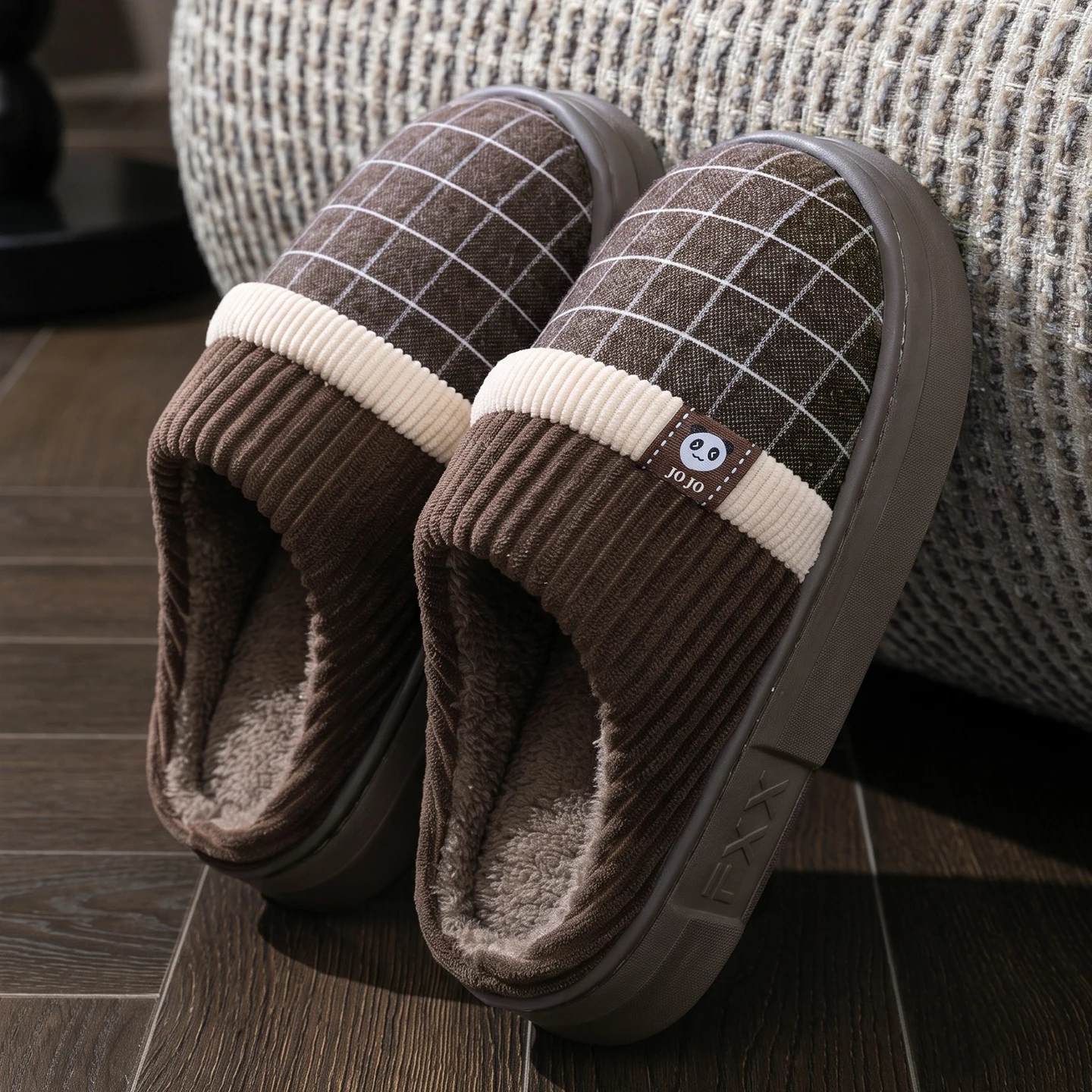 Men Winter Warm Slippers Plaid Design Upgraded Thick Plush Sole House Shoes Indoor Fuzzy Comfortable Anti-Skid Cotton Clogs