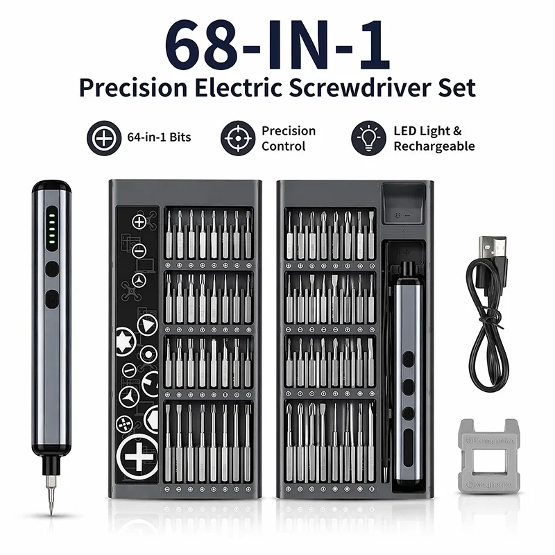 68 in 1 Precision Electric Screwdriver Set 64 Bits Mini Cordless Power Screw Driver Kit For Mobile Phone iPhone Laptop Repair