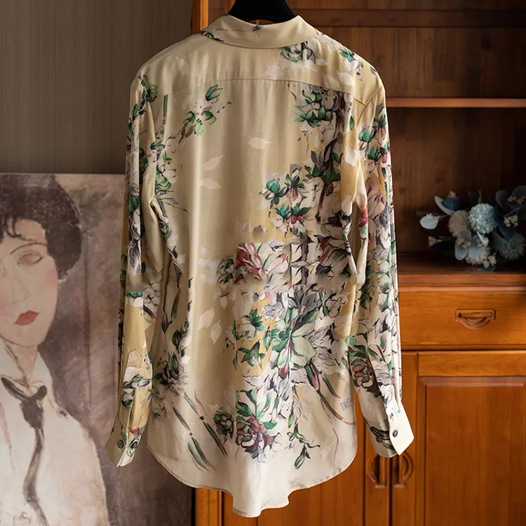 FANIECES S-3XL חולצות נשים 2024 Vintage Print Khaki Women Shirt Autumn Long Sleeve Blouse ropa de mujer ofertas 빈티지 스트라이프 슬리브 셔츠