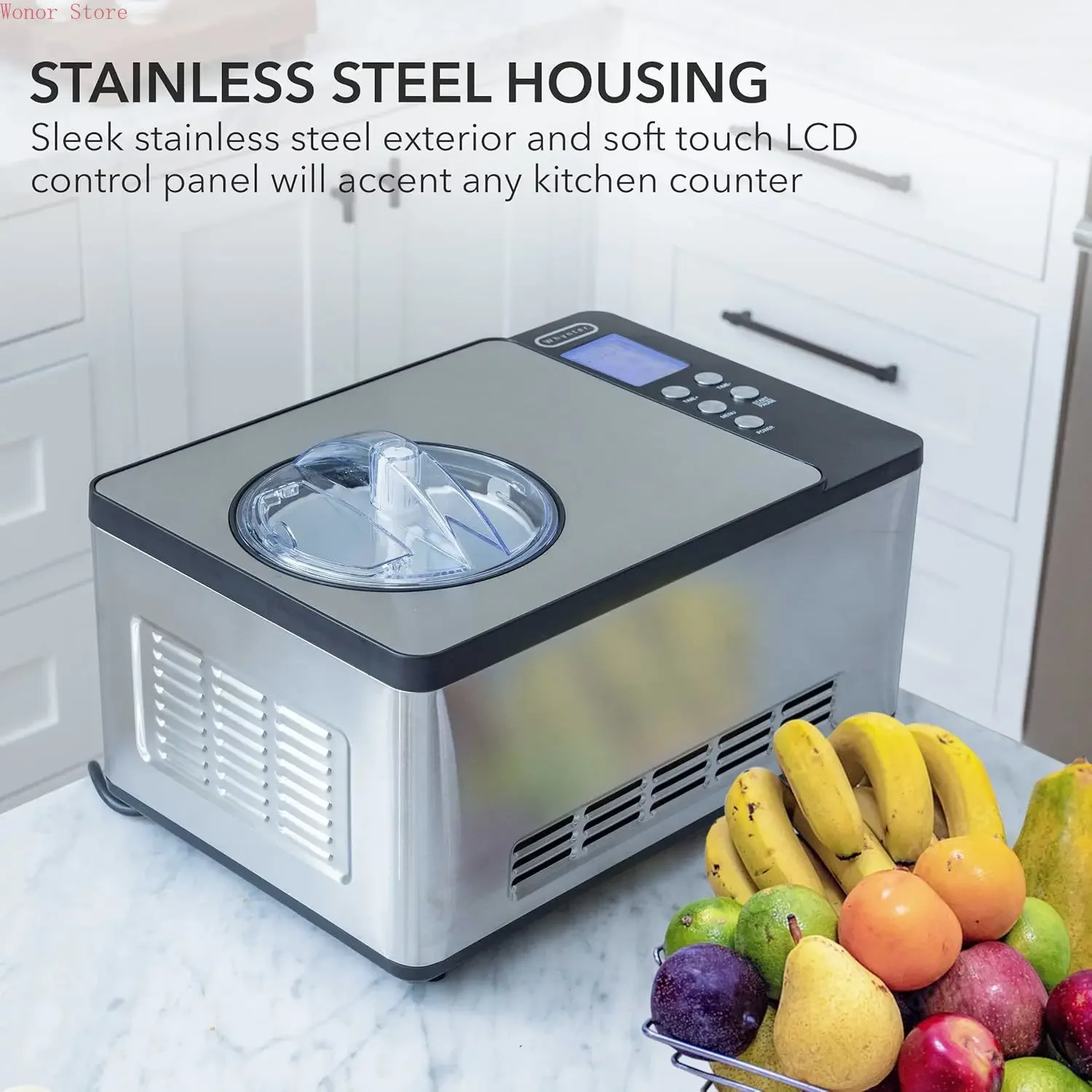 

（XMSJ-Hot）Ice Cream Maker Machine & Yogurt Automatic 2 Qt. with Built-In Compressor, LCD Digital Display & Timer, No Pre-Freezin
