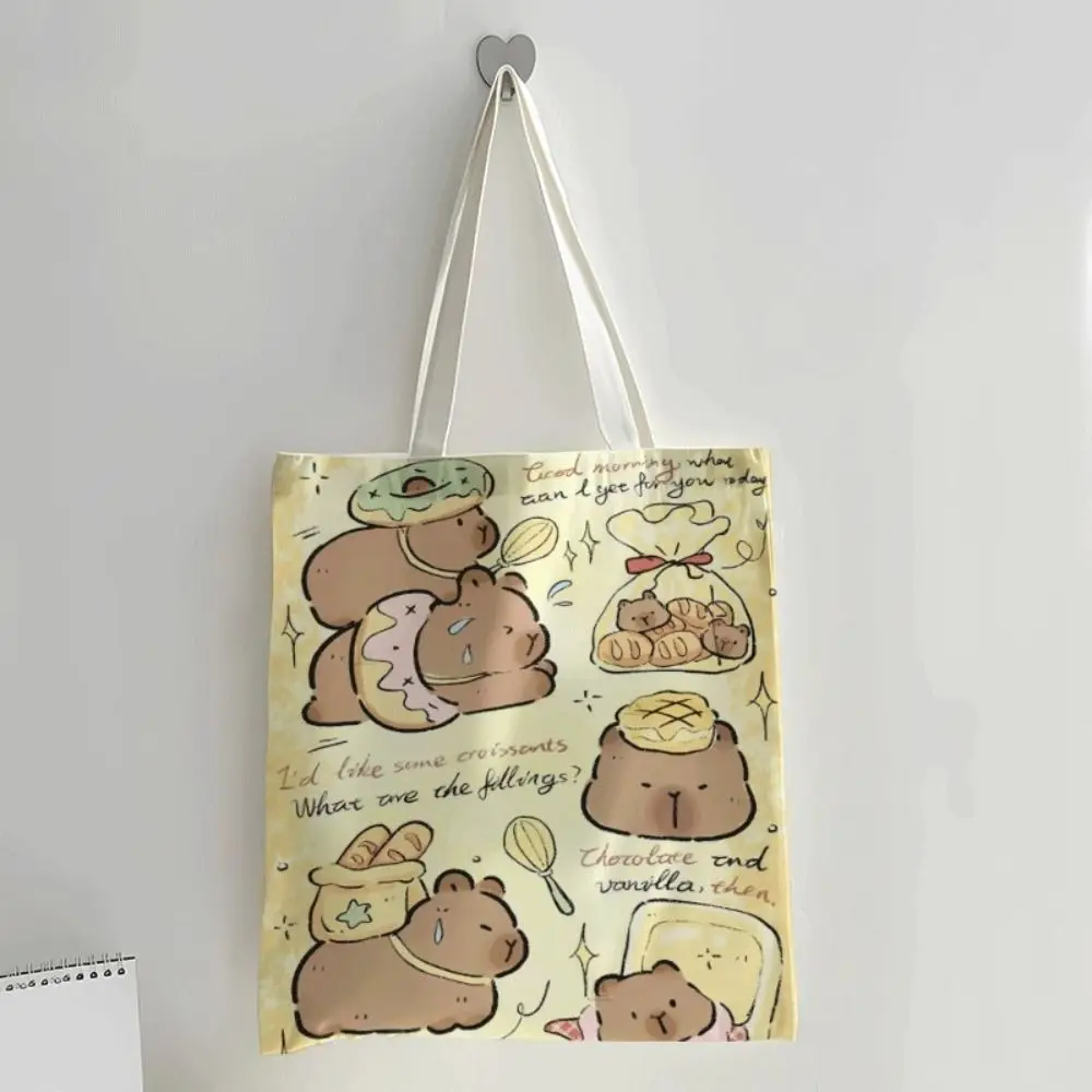 Large Capacity Capybara Canvas Bags Cute Cartoon Shoulder Bag Work Commuting Portable Handbag