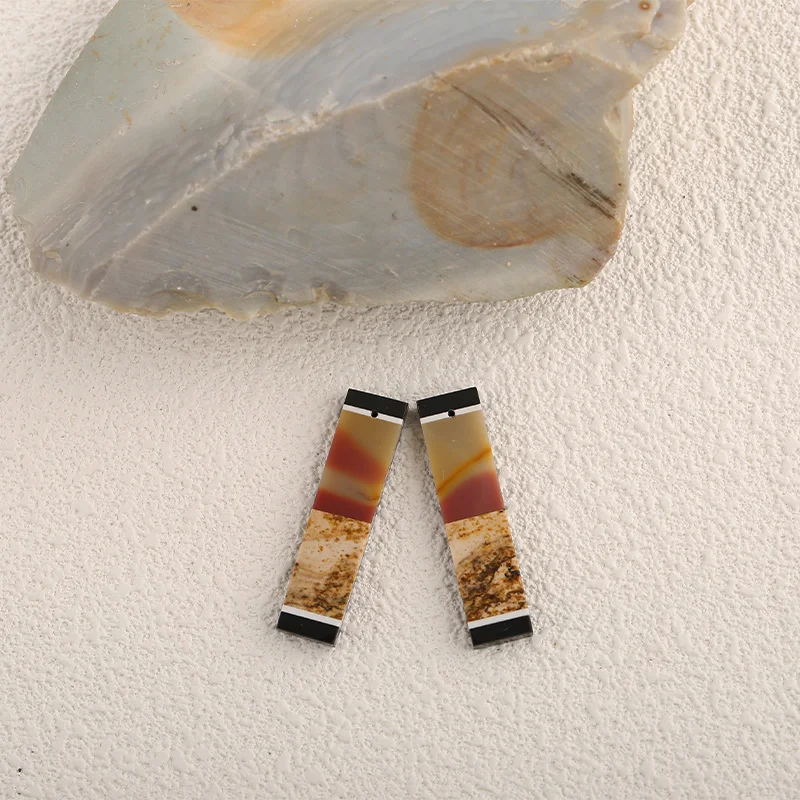 Natural Stone Obsidian Mookite Jasper Picture Jasper Earring Bead,Fashion Jewelry Intarsia Earrings For Women 41x10x3mm 8.2g