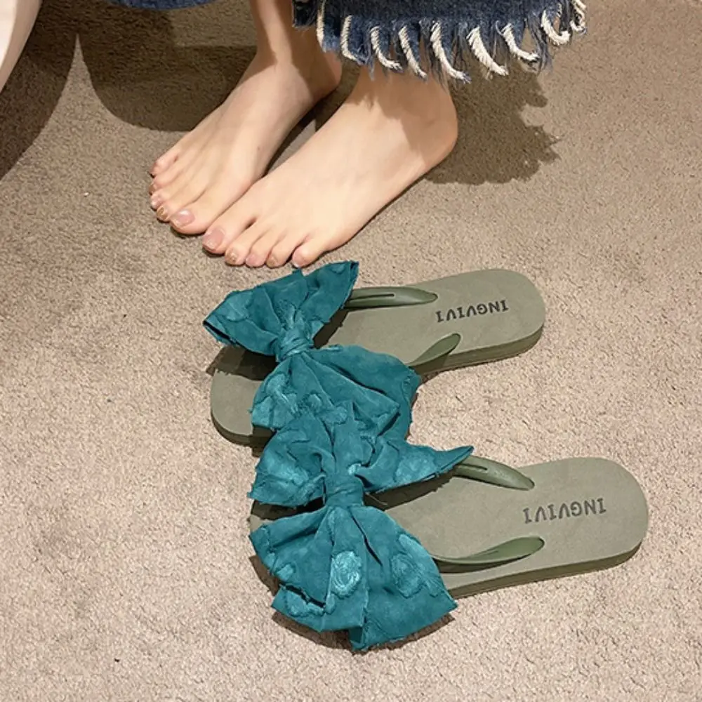 Fashion Soft Sole Bowknot Flip Flops Sweet Beachwear Beach Slippers Anti Slip Shoes Slippers for Women Summer