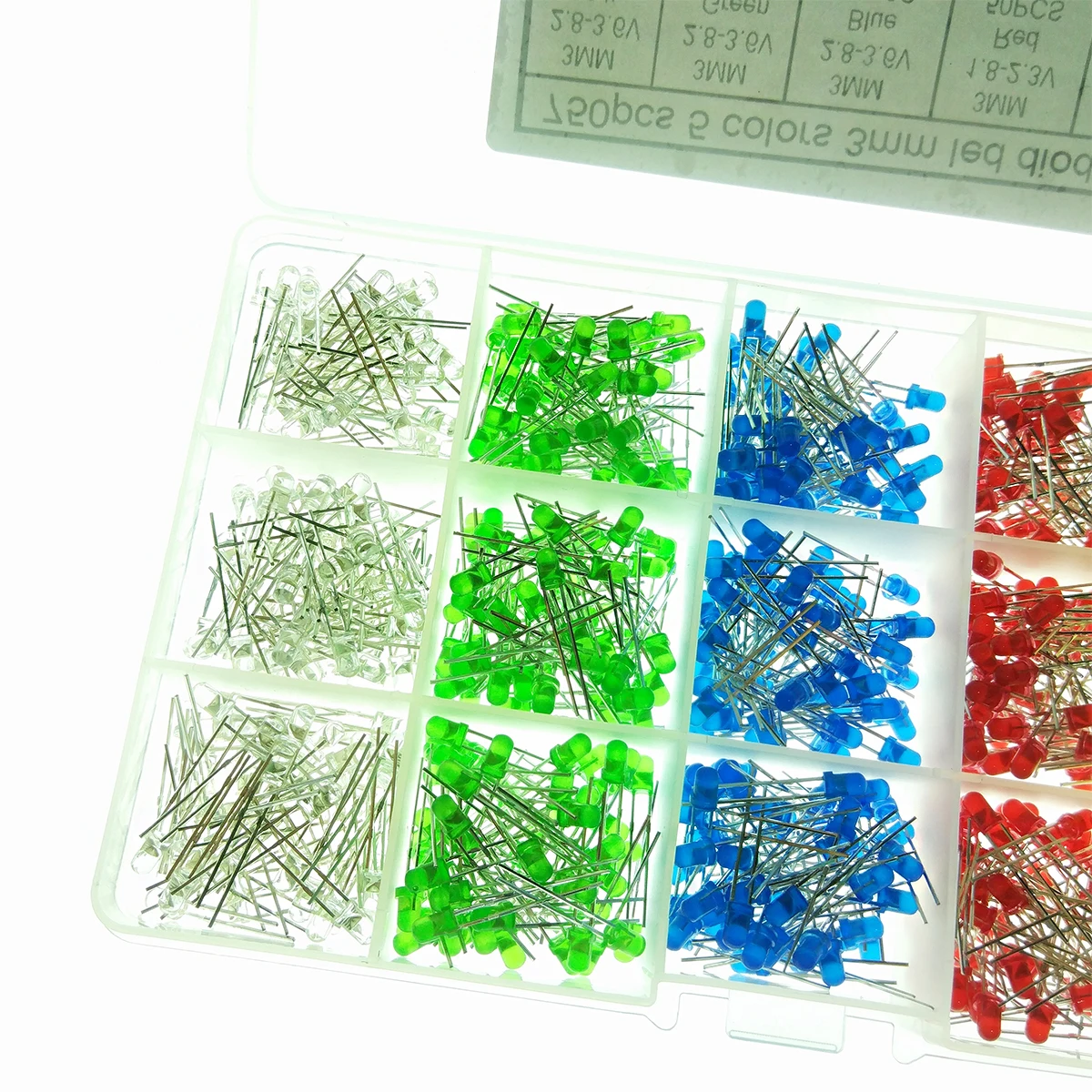750Pcs/box 3mm LED Diode Yellow Red Blue Green White 5 Color Assortment Round Light Emitting Diodes DIY Kit