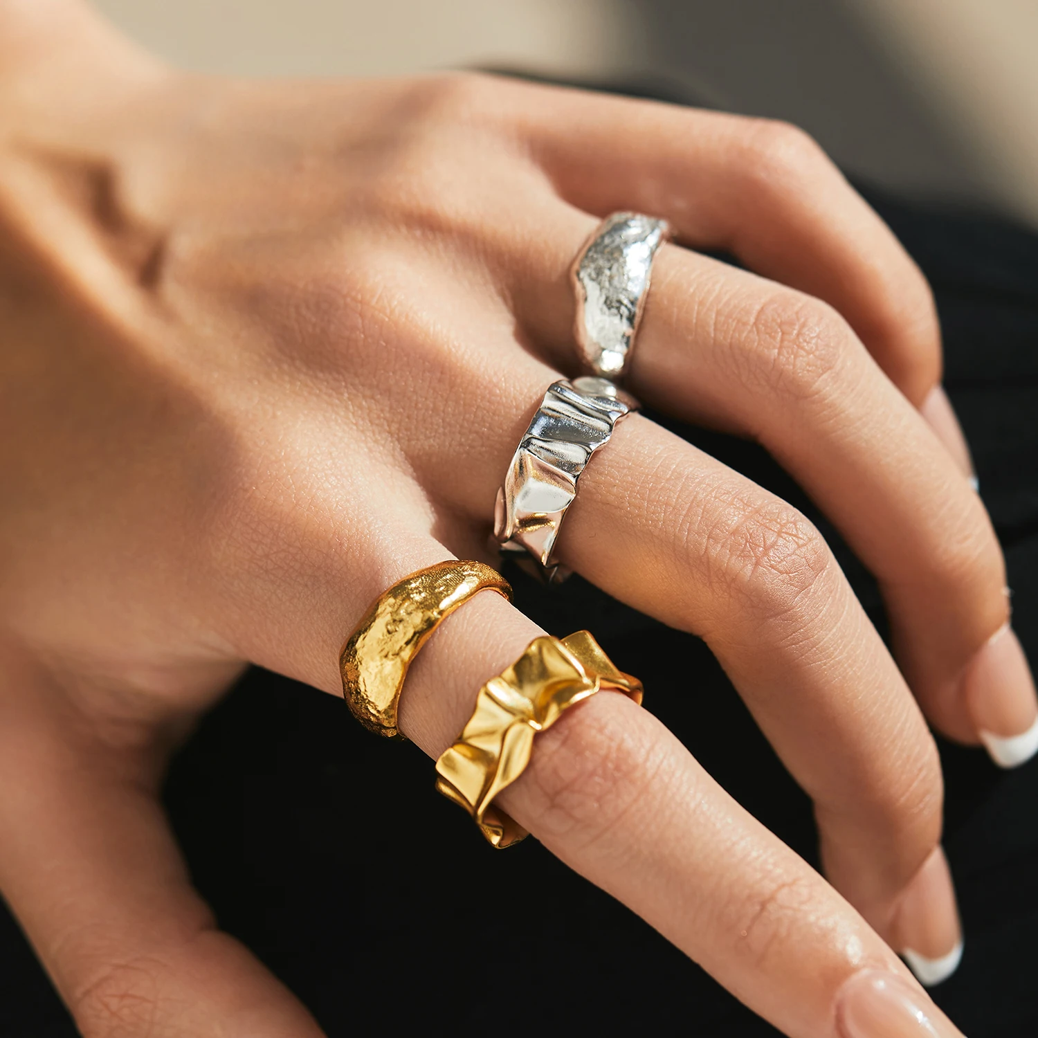 MODIAN 925 Sterling Silver Luxury Geometric Texture Scrub Irregular Finger Ring Trendy Punk Party Jewelry For Women Gifts