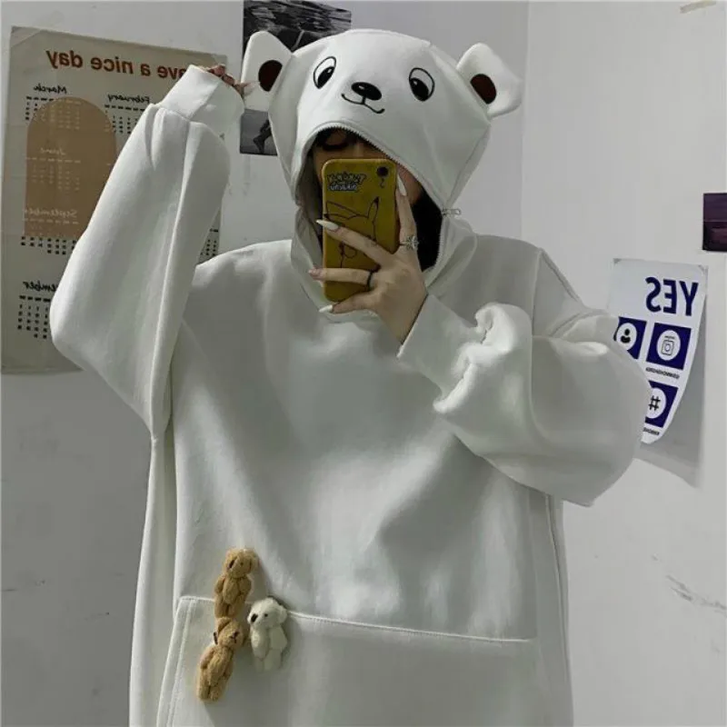 Felpa con cappuccio Teddy Bear felpa con cappuccio da donna tuta spessa in peluche Cute Vintage Harajuku coppia abbigliamento felpe con cappuccio orso oversize pullover