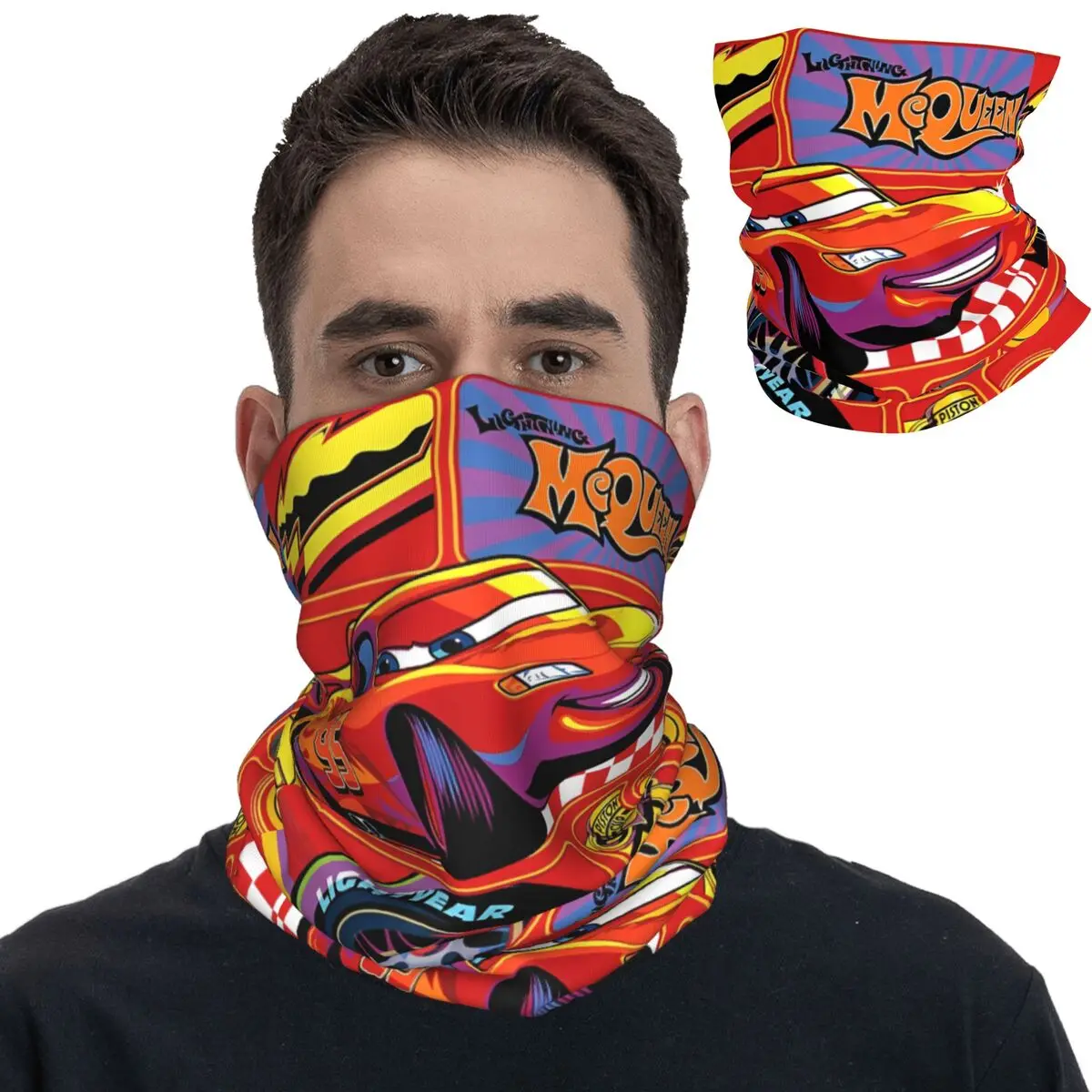 Cars Lightning McQueen Grid Bandana Neck Cover Printed Wrap Scarf Warm Headband Outdoor Sports for Men Women Adult Washable