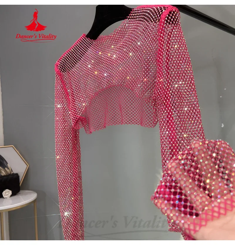 BellyDance Practice Top for Women Long Sleeve Full Diamond Shawl Girls Oriental Dance Modern Dance Sparkling Training Clothing