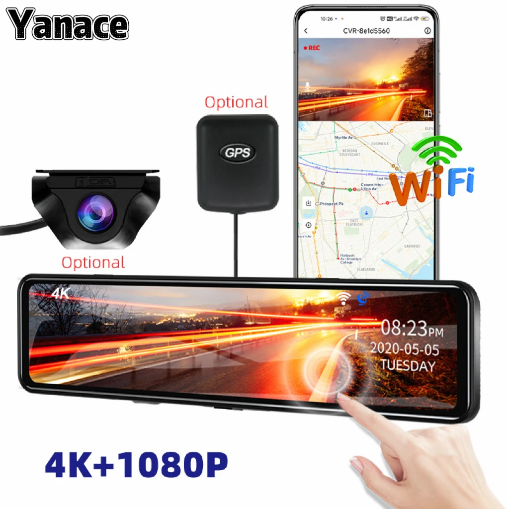 yanace-4k-1080p-smart-rearview-mirror-dash-cam-with-gps-wifi-dual-lens-touch-screen-night-vision-parking-monitor-for-cars