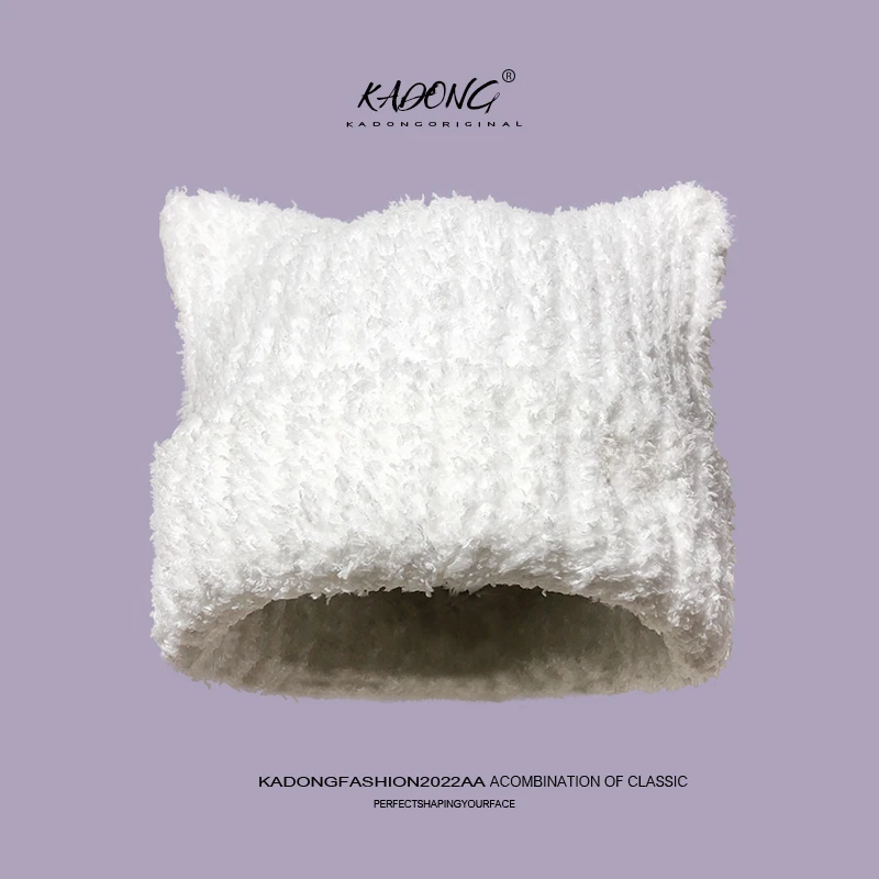 Image of Ins neue süße Katzenohren weiche Plüsch gestrickte kalte Hüte für Frauen Herbst und Winter Outdoor-Mode warme vielseitige Pullover Mützen