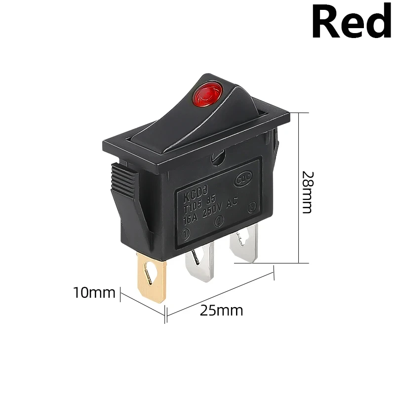 1/5pcs 3-pin RockeR Button Switch KCD3 ON-OFF 2nd Gear Position Mini Cat's EyE With LED AC 16A 250V Copper Feet/sier ContaCts