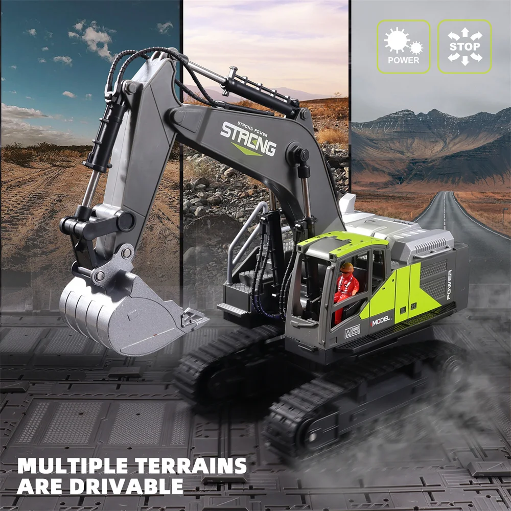

HJ Models 689-714A 1/16 2.4G 16CH RC Car Excavator Engineering Vehicle Alloy Bucket Digging 680°Rotation Spray LED Light RTR Toy