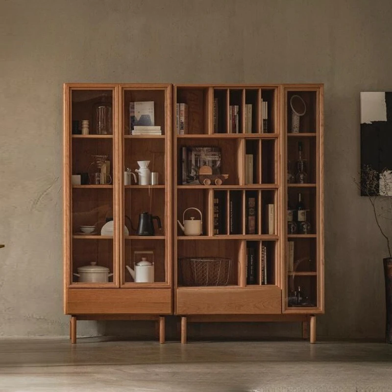 Solid wood combination bookshelf against the wall floor shelf simple storage rack