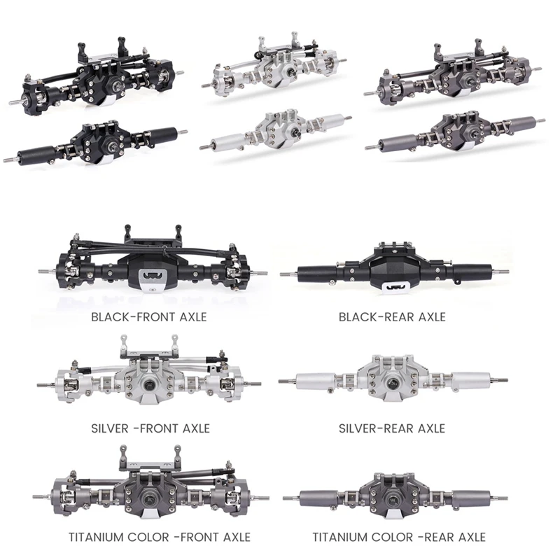 CNC Anodized Front And Rear Axle Kit For 1/10 RC Crawler Car Axial SCX10 II 90046 RC4WD D90 RGT 86100 Redcat GEN8 Silver