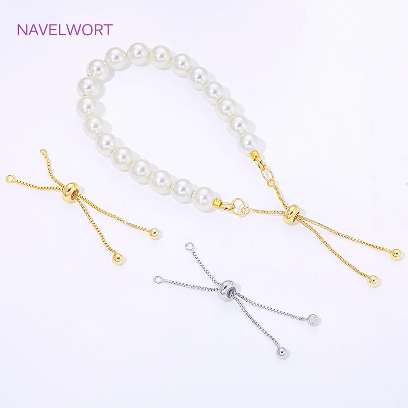 18K Gold Plated Box Chain With Adjustable Silicone Insert Beads,Brass Extension Chain For Bracelets Making,Supplies For Jewelry