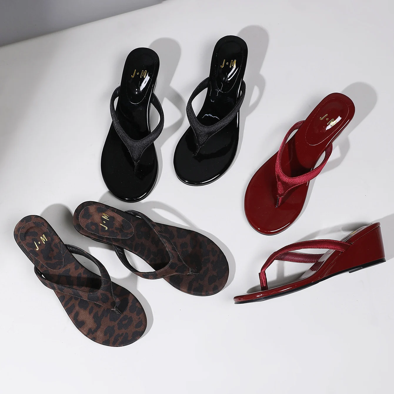 2025 New J·M Women's Wedge Flip-Flops European and American Fashion Large Size Sandals Leopard Print Multi-Color Versatile Outdoor Slippers