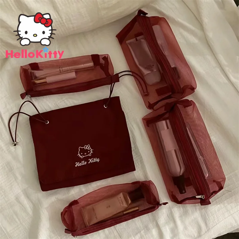 Trousse de maquillage de dessin animé portable Sanurgente Hello Kitty, sacs de rangement de grande capacité, sac à cosmétiques parfait, cadeaux pour filles, Kawaii