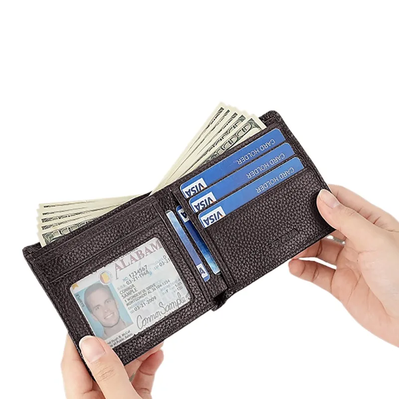 

Мужской кошелек из натуральной кожи, держатель для кредитных карт, короткий кошелек-зажим из воловьей кожи, вместительный, простой складной кошелек